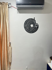 4 Qul Circular Islamic Wall Art – Golden Arabic Calligraphy on Black Acrylic Panel