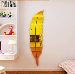 Acrylic Feather Mirror Wall Stickers Self-Adhesive Decorative Decals for Bedroom